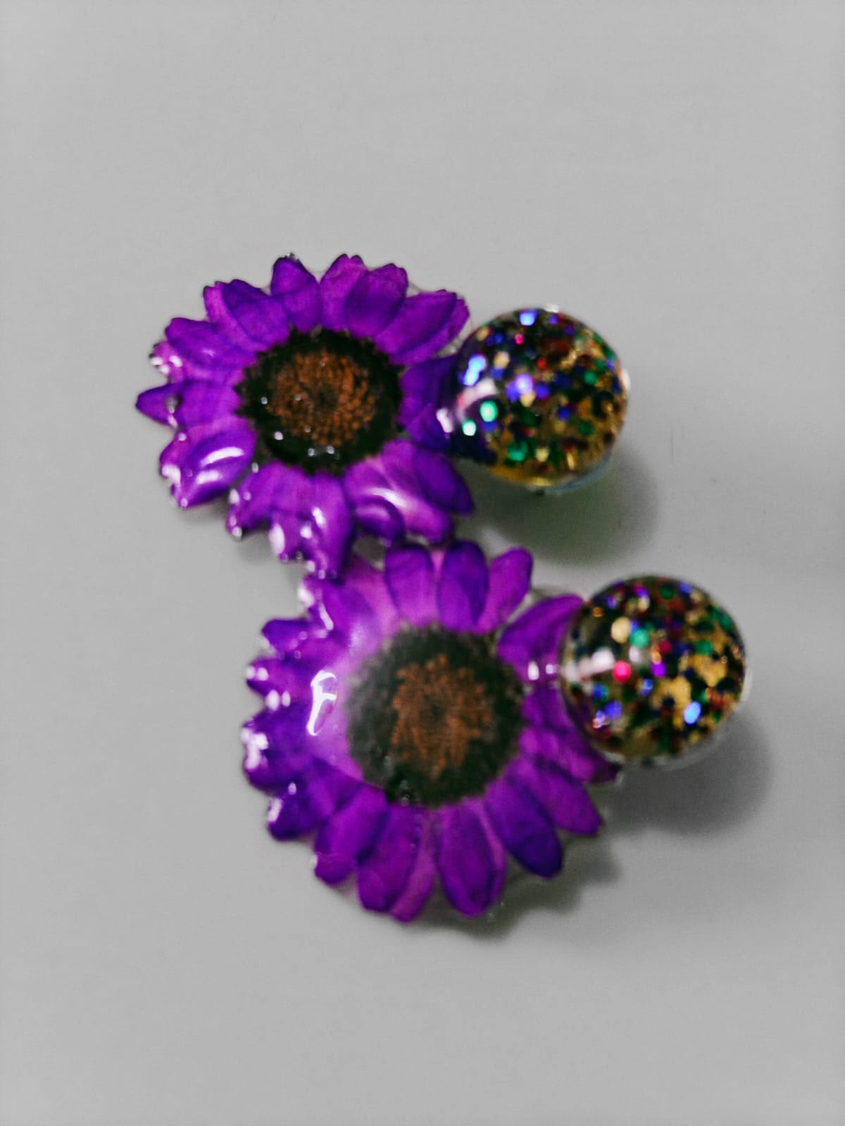 Violet Floral Resin Stud Drop Earrings