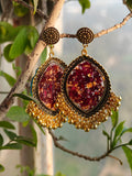 Maroon Floral Resin Statement Earrings