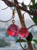 Crimson Resin Floral Drop Earrings Handmade