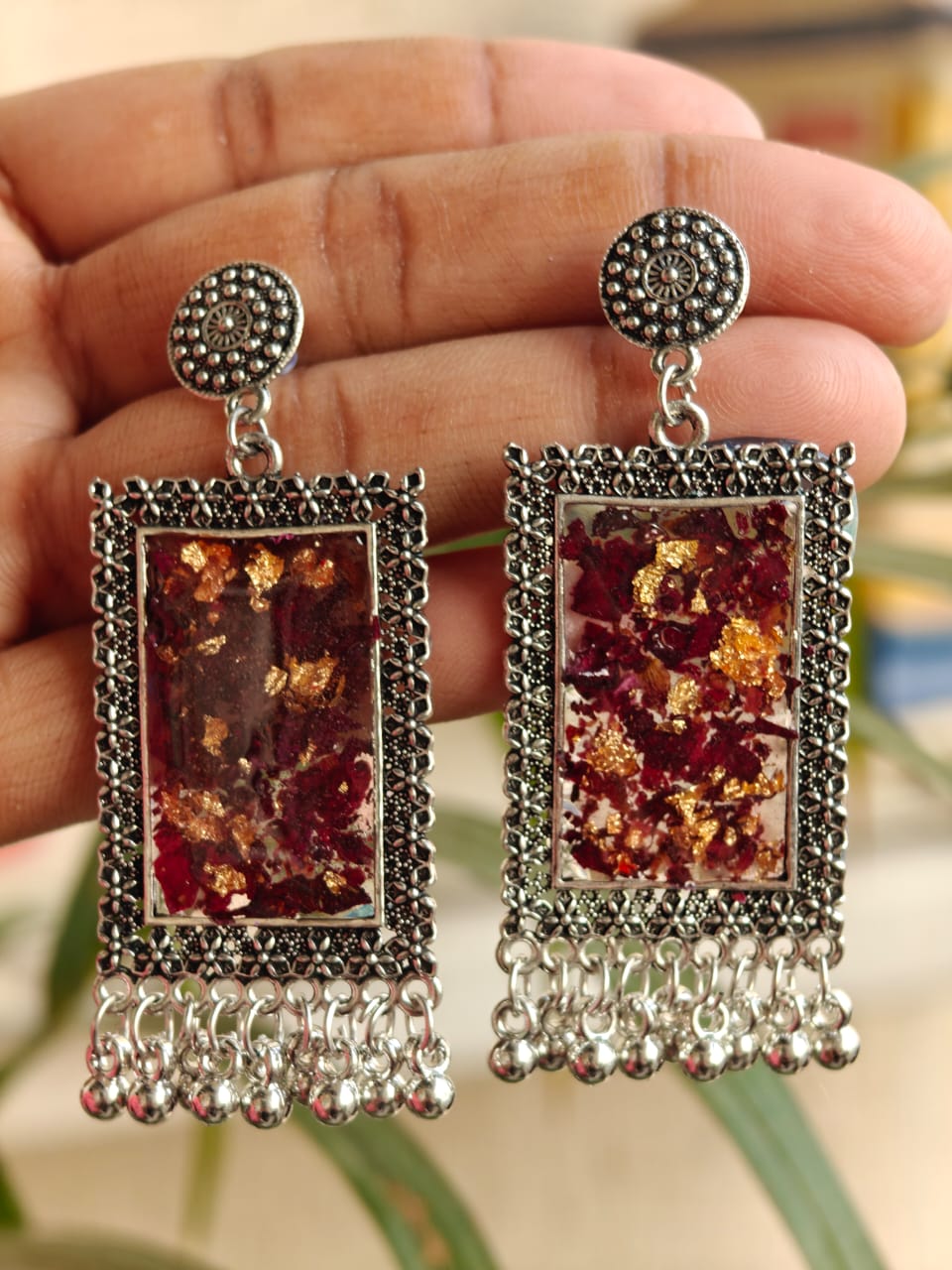 Rose Oxide Floral Resin Danglers for Ethnic Wear