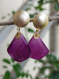 Rose Petal Resin Dangle Earrings in Gold
