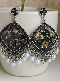 Black Oxide Resin Earrings with Real Flowers