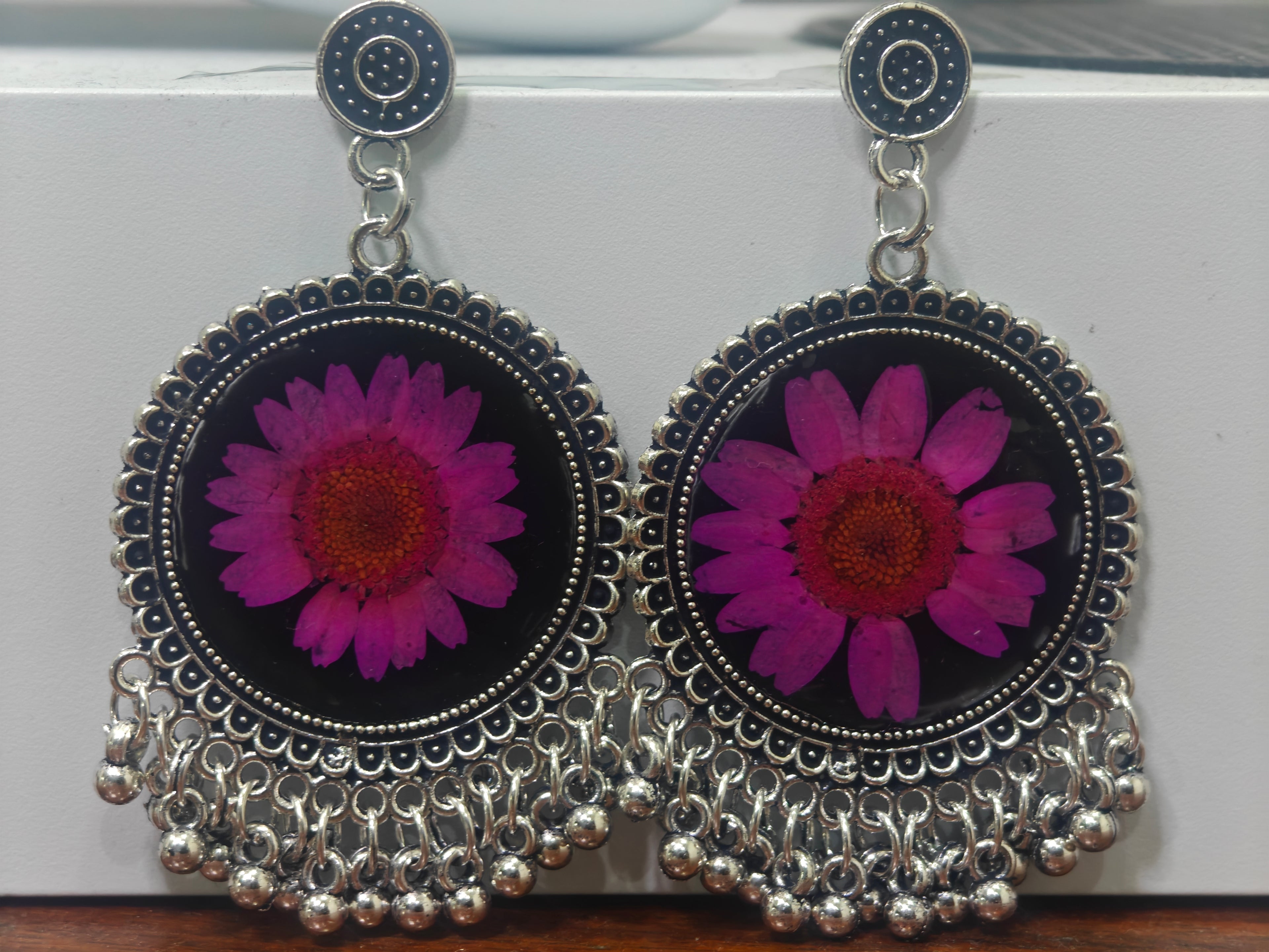 Pink Bloom Resin Flower Earrings – Handmade Floral