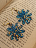 Blue Resin Flower Earrings with Gold Flakes