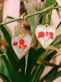 Heart-Shaped Red Flower Resin Earrings