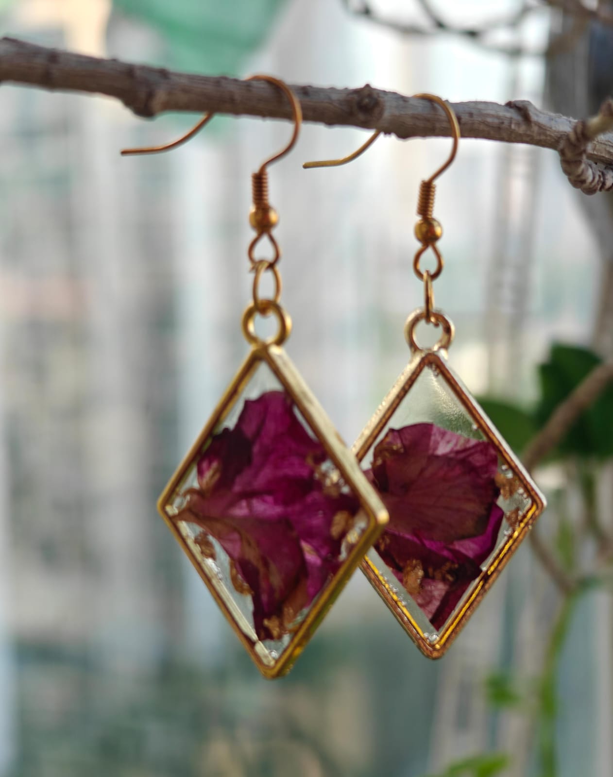 Rose Petal Resin Earrings – Handmade Floral