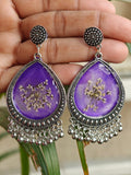 Purple Blossom Oxidized Silver Resin Earrings