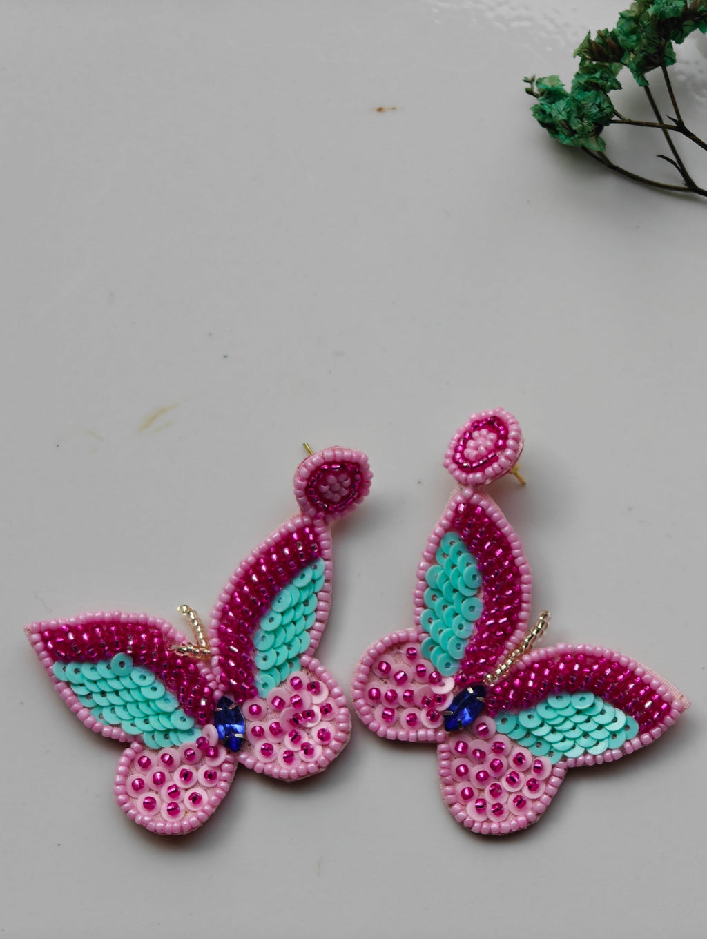 Handmade Beaded Butterfly Earrings – Pink & Teal