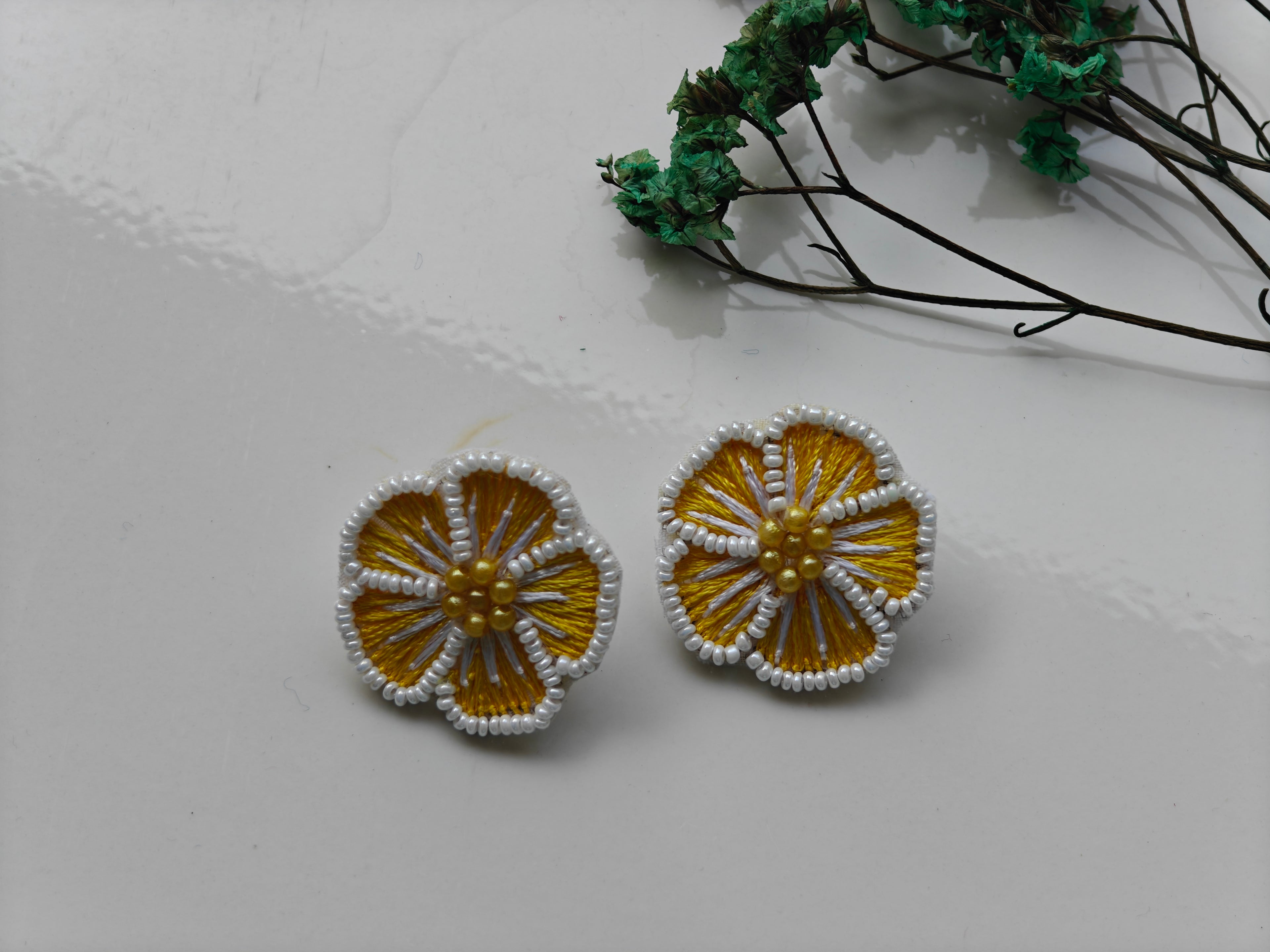 Handmade Yellow Flower Stud Earrings