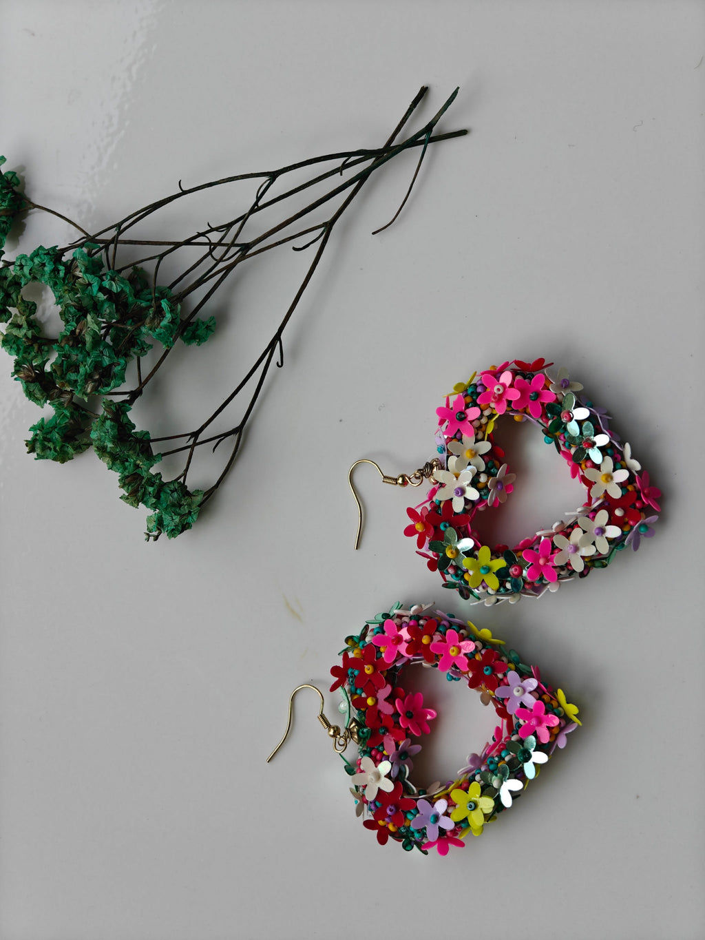 Handmade Floral Heart Resin Earrings