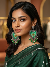 Green Daisy Heart Resin Earrings – Handmade Floral