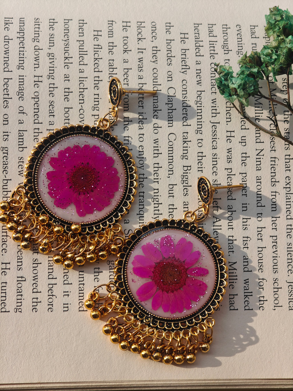 Resin Daisy Jhumka Earrings with Real Flowers