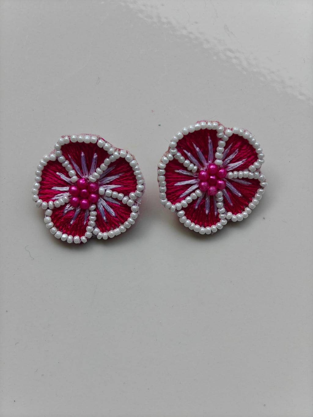 Handmade Pink Flower Stud Earrings