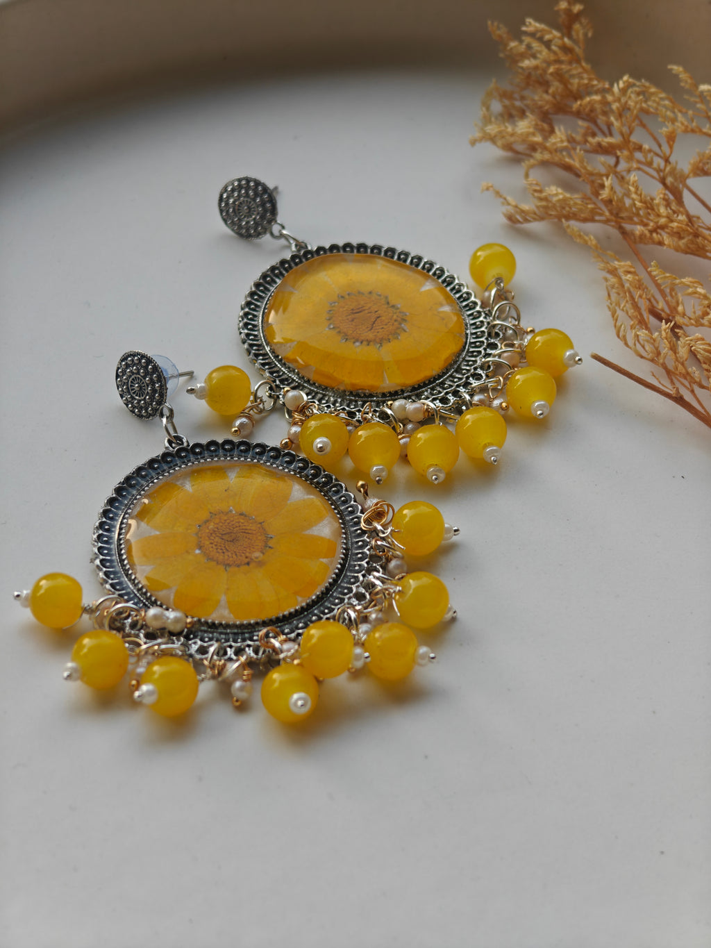 Yellow Daisy Resin Drop Earrings – Handmade Floral