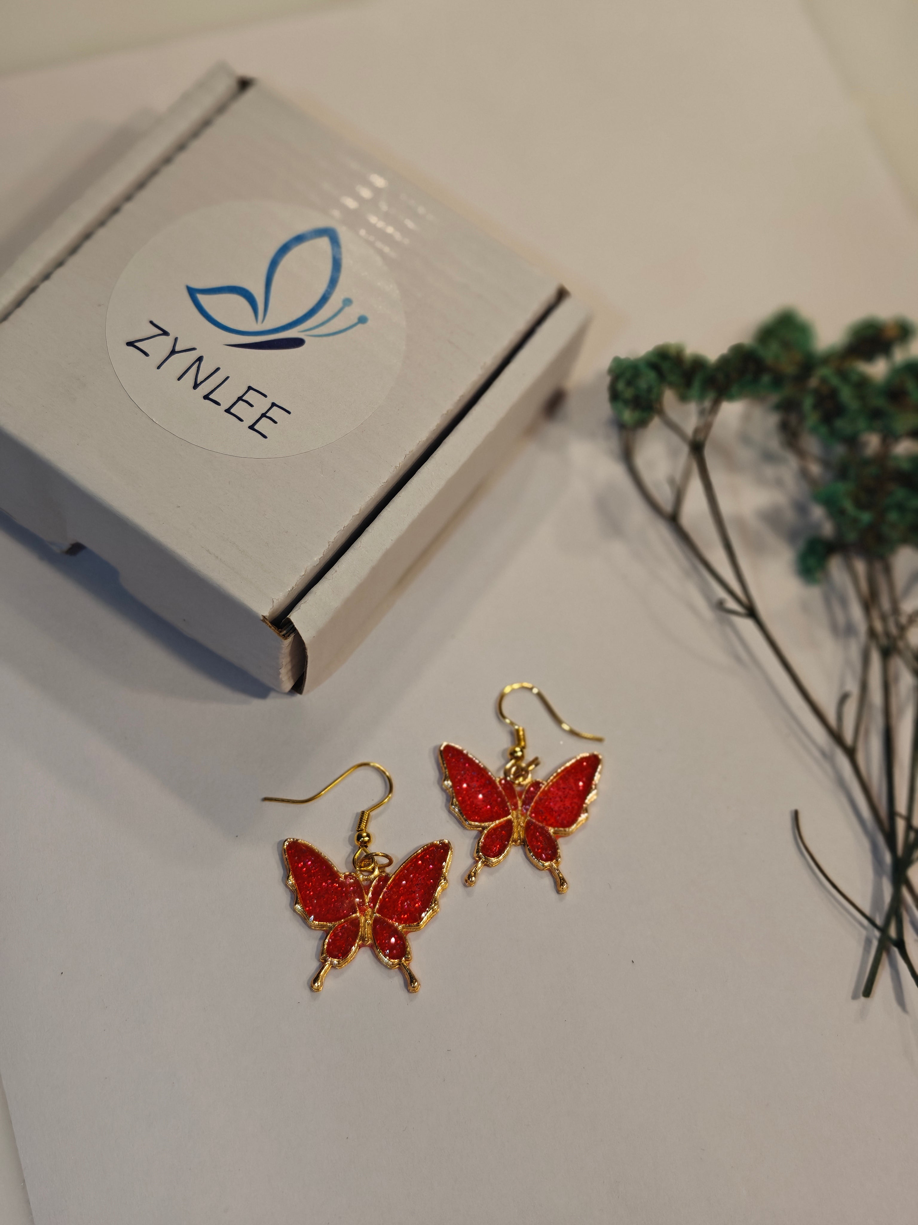 Red Resin Butterfly Earrings – Handmade