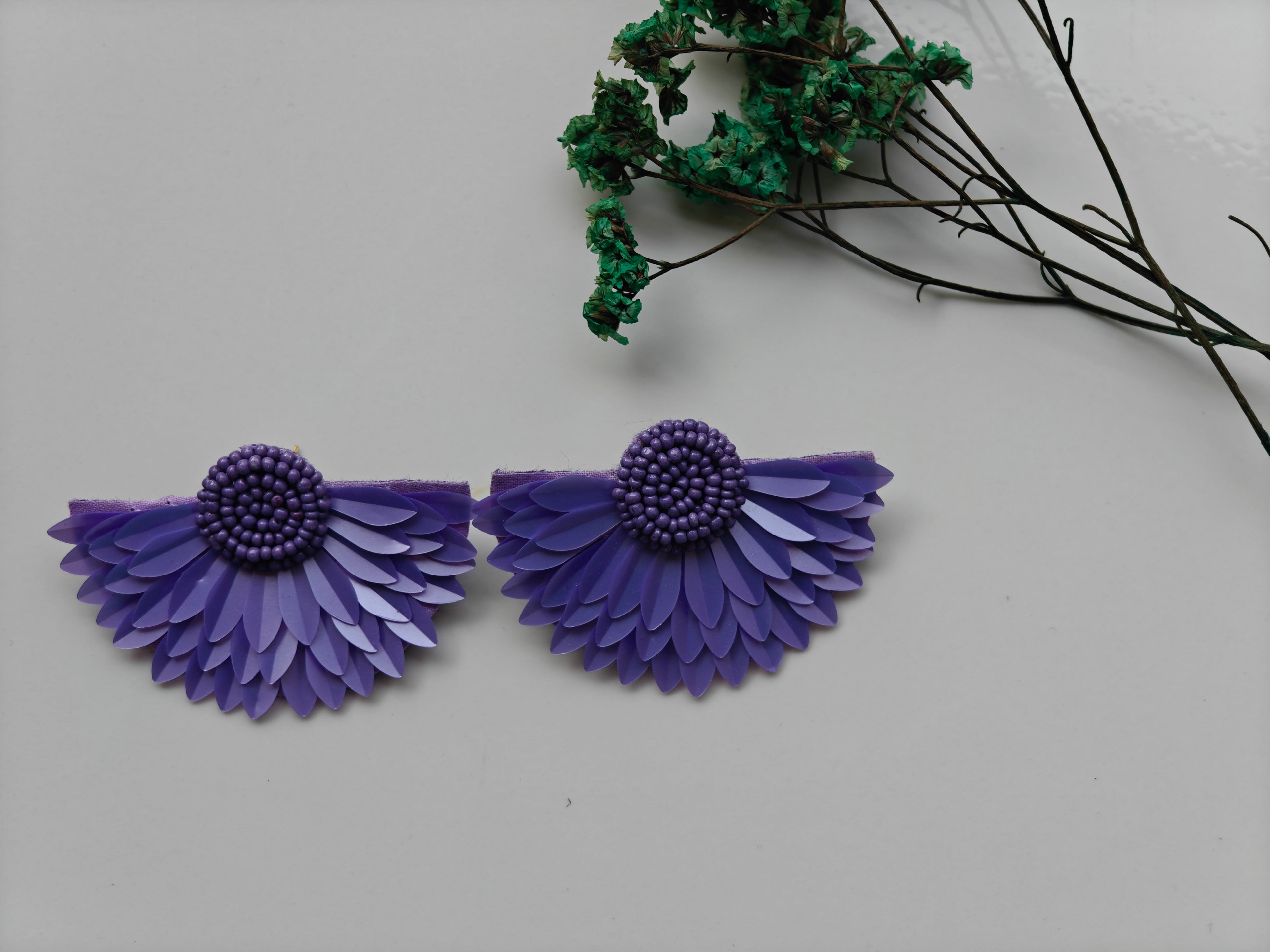 Handmade Purple Half Flower Earrings