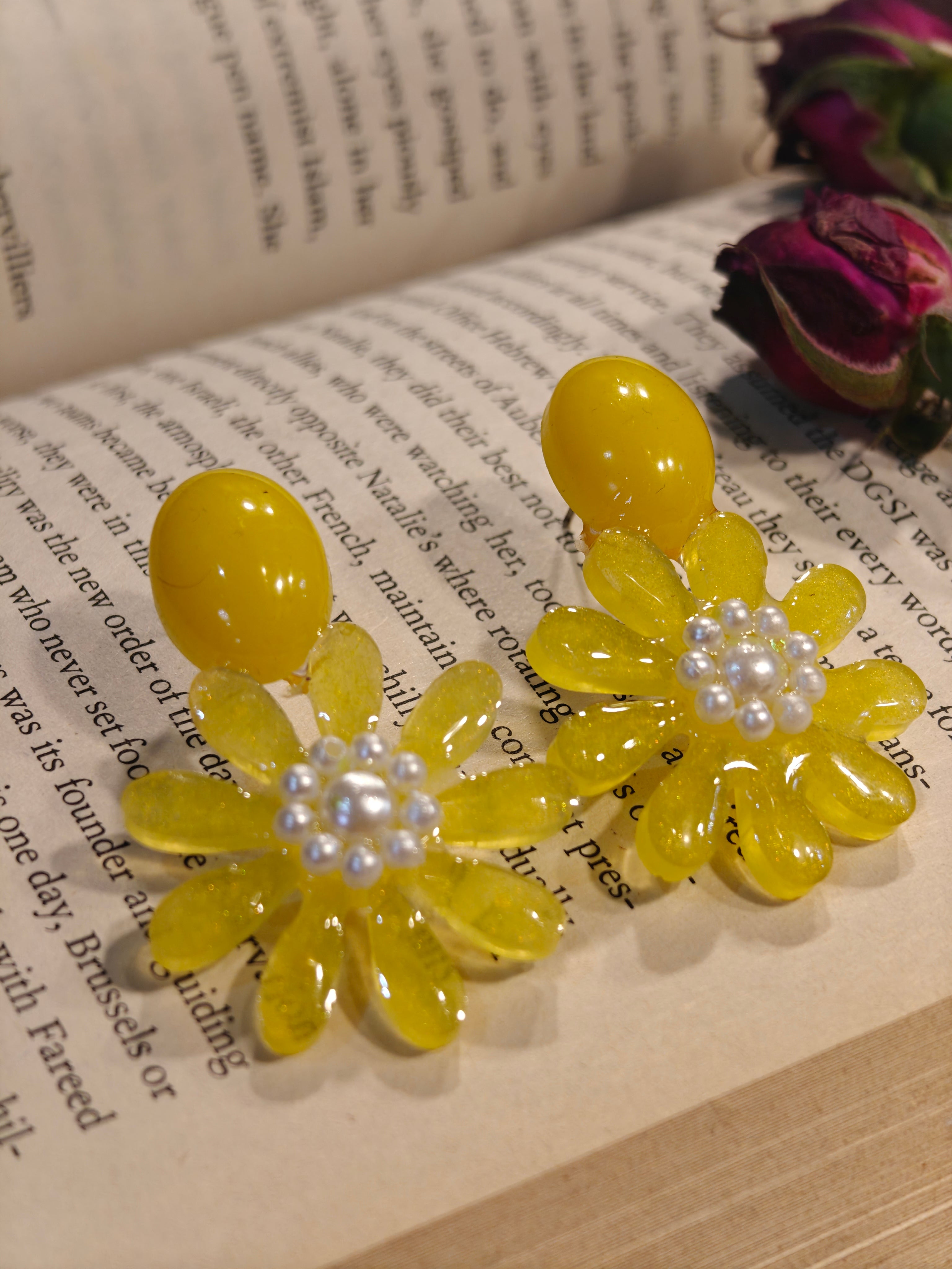 Handmade Yellow Resin Flower Earrings