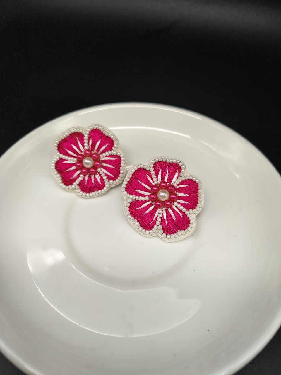 Handmade Pink Flower Stud Earrings
