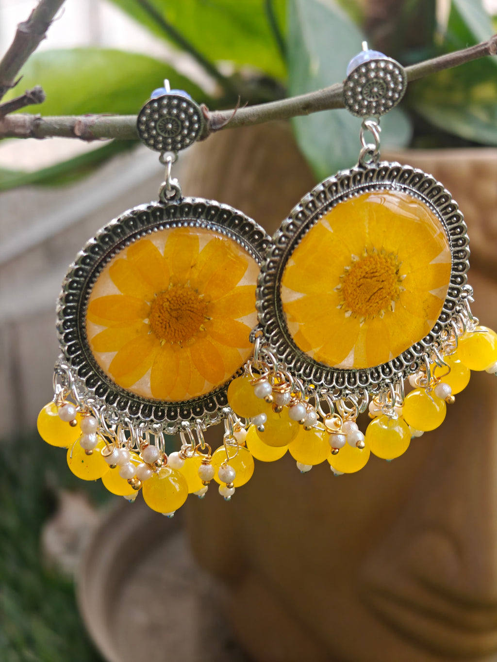 Yellow Daisy Resin Drop Earrings – Handmade Floral