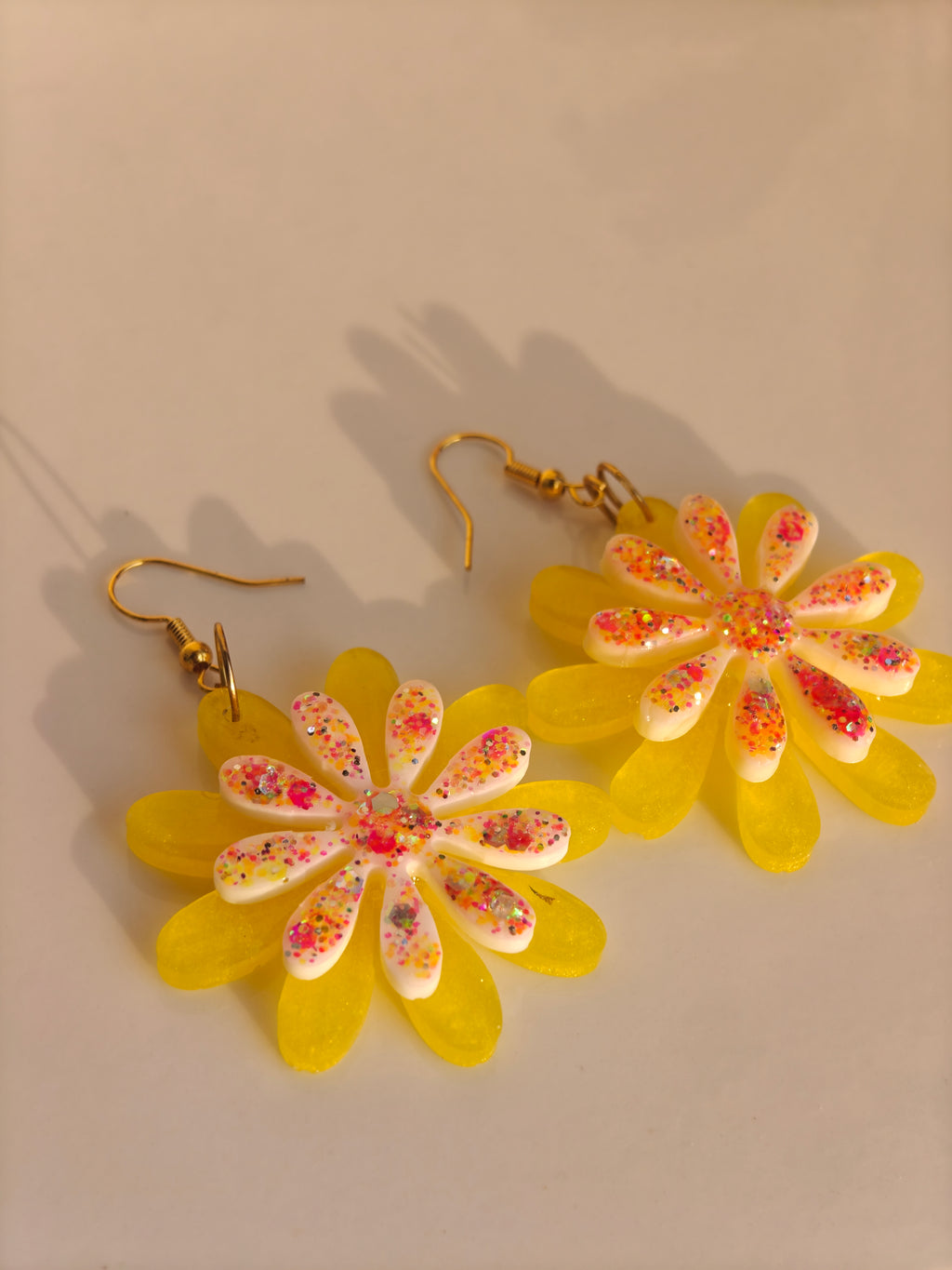 Yellow Resin Flower Earrings – Handmade Floral Jewelry