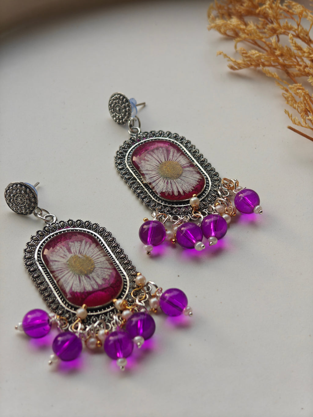 Purple Bloom Resin Flower Earrings