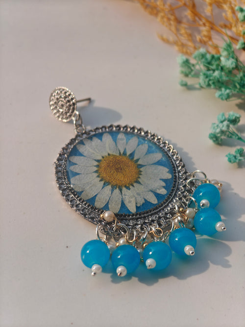 Blue Daisy Bloom Resin Jhumka 🌼💙