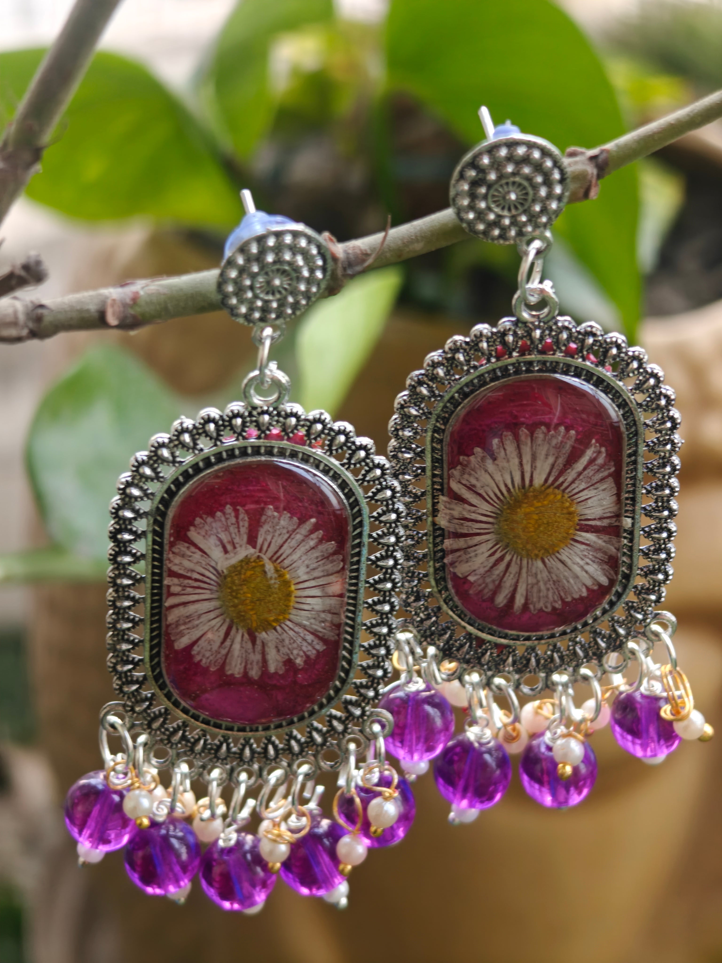 Purple Bloom Resin Flower Earrings