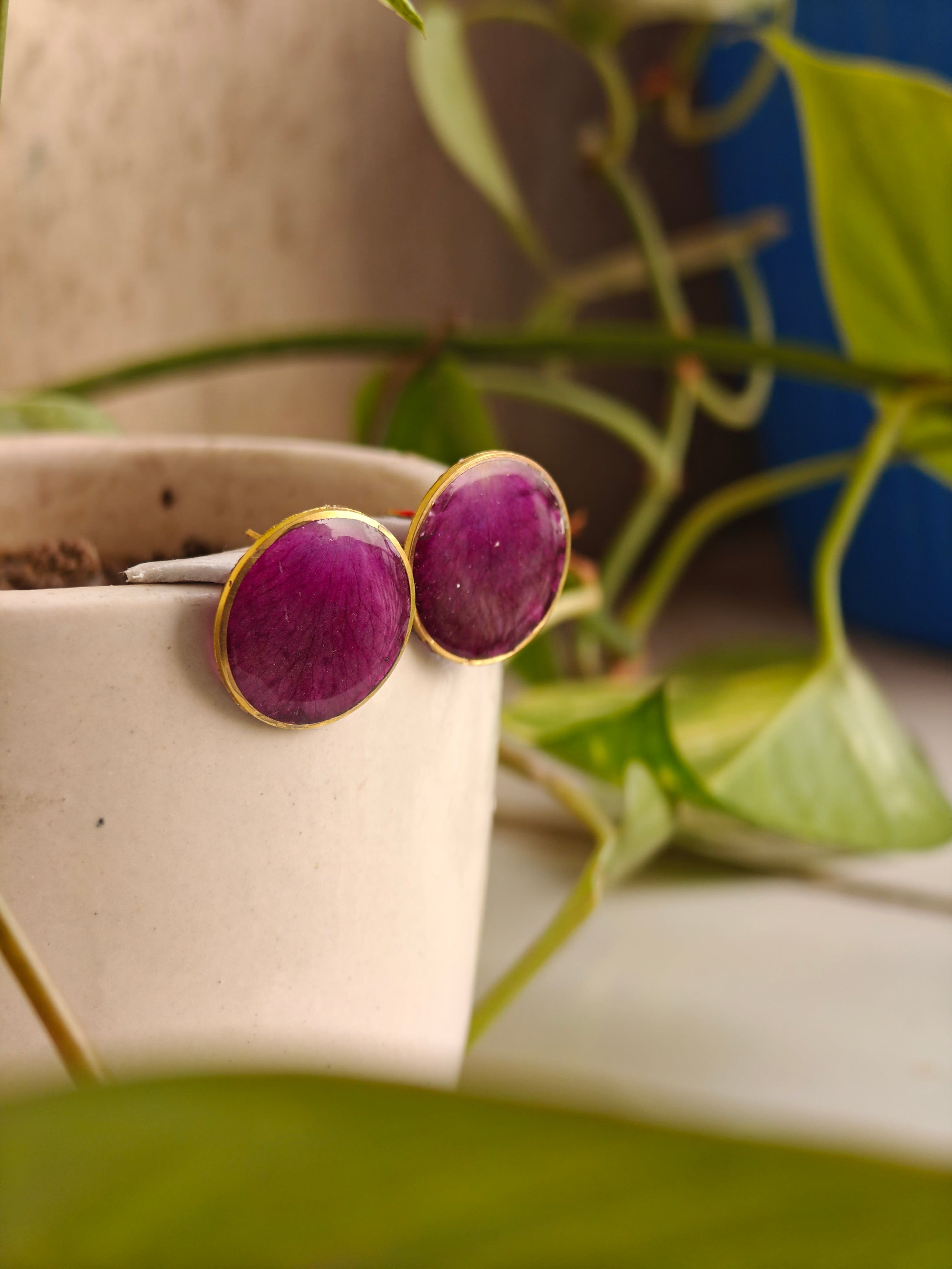 Rose Petal Resin Stud Earrings | Handmade Floral Jewelry