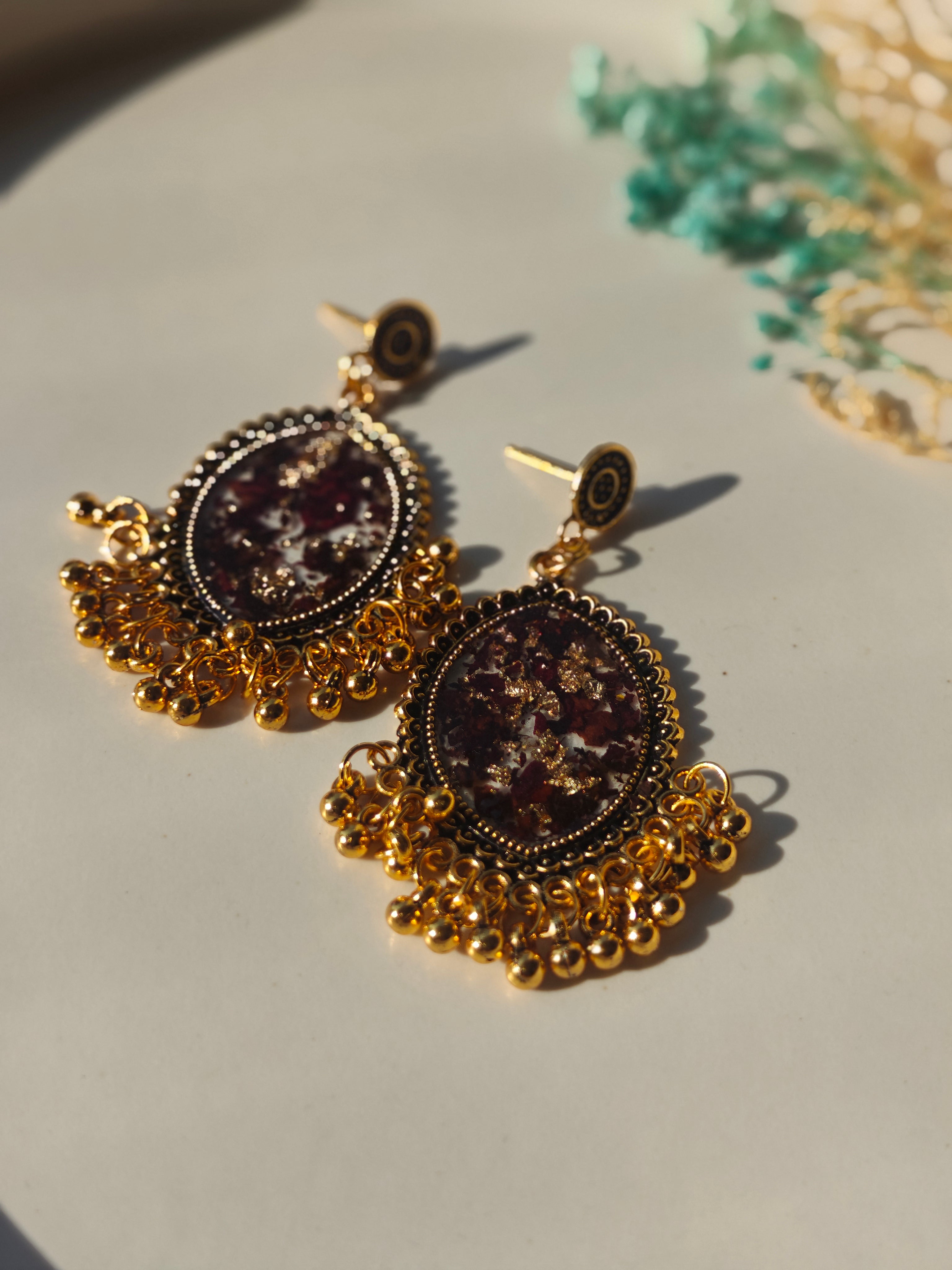 Real Rose Petal Resin Jhumka