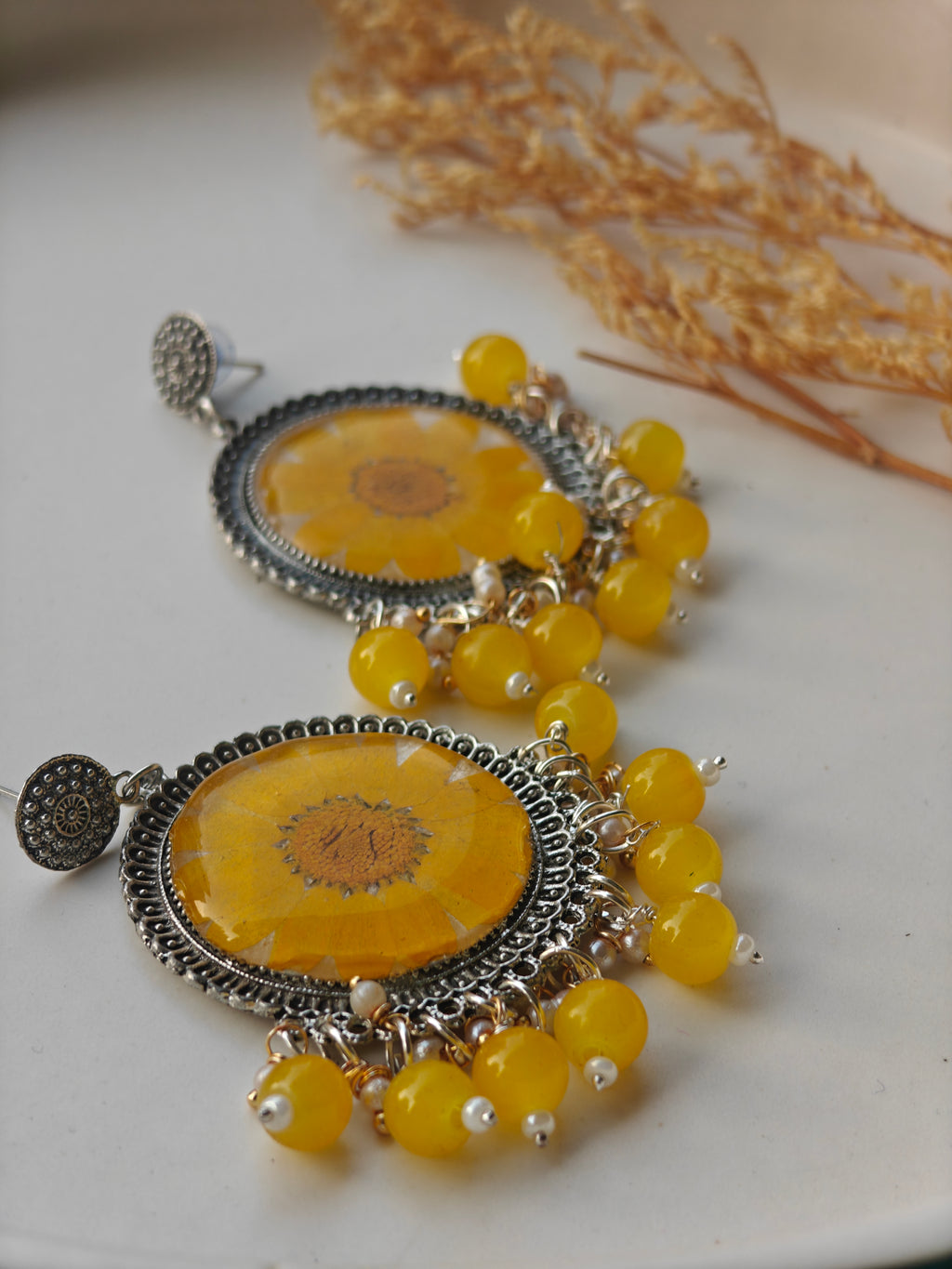 Yellow Daisy Resin Drop Earrings – Handmade Floral