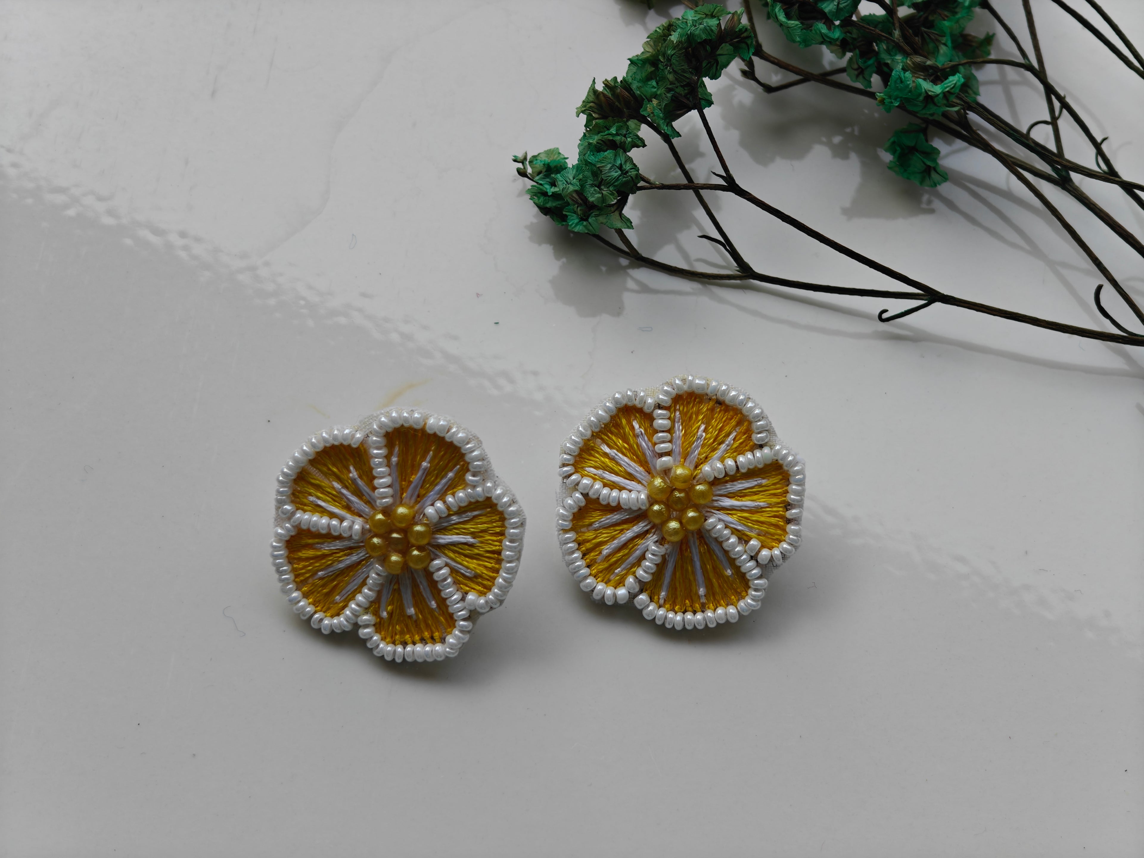 Handmade Yellow Flower Stud Earrings