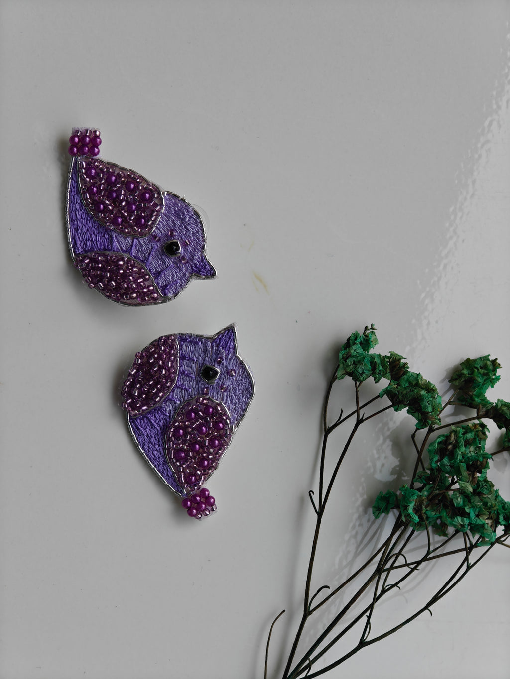 Handmade Purple Bird Earrings | Artisan Jewelry