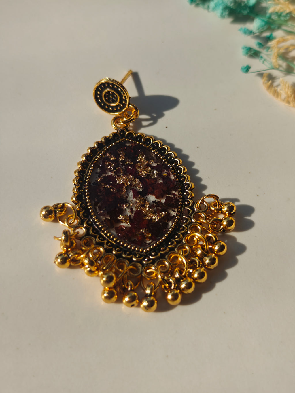 Real Rose Petal Resin Jhumka