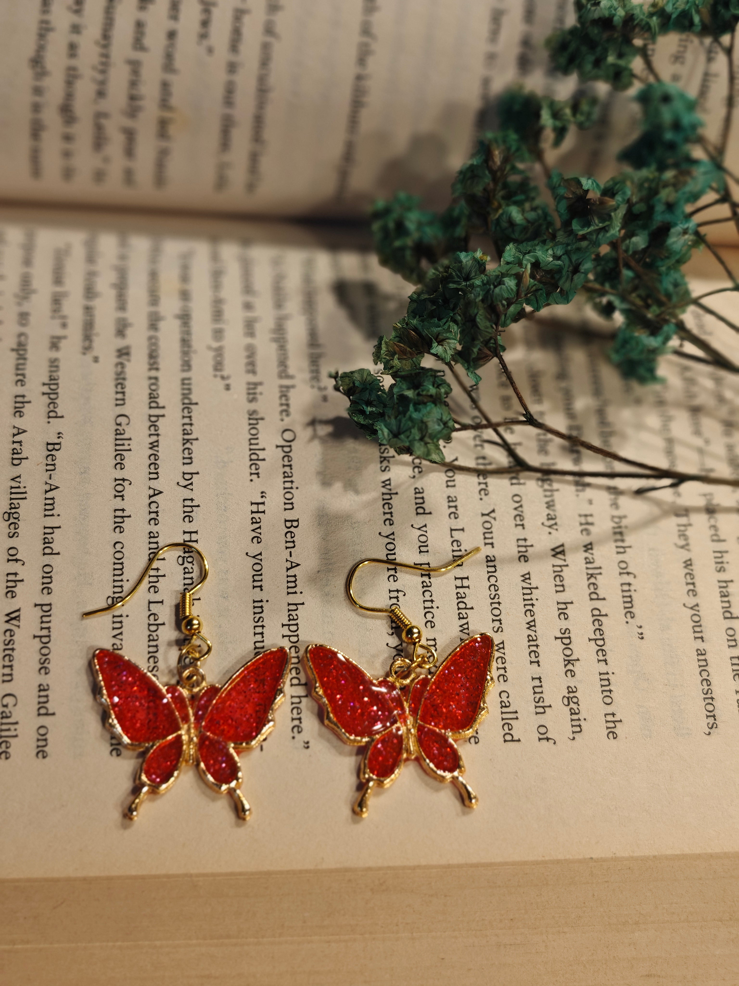 Red Resin Butterfly Earrings – Handmade
