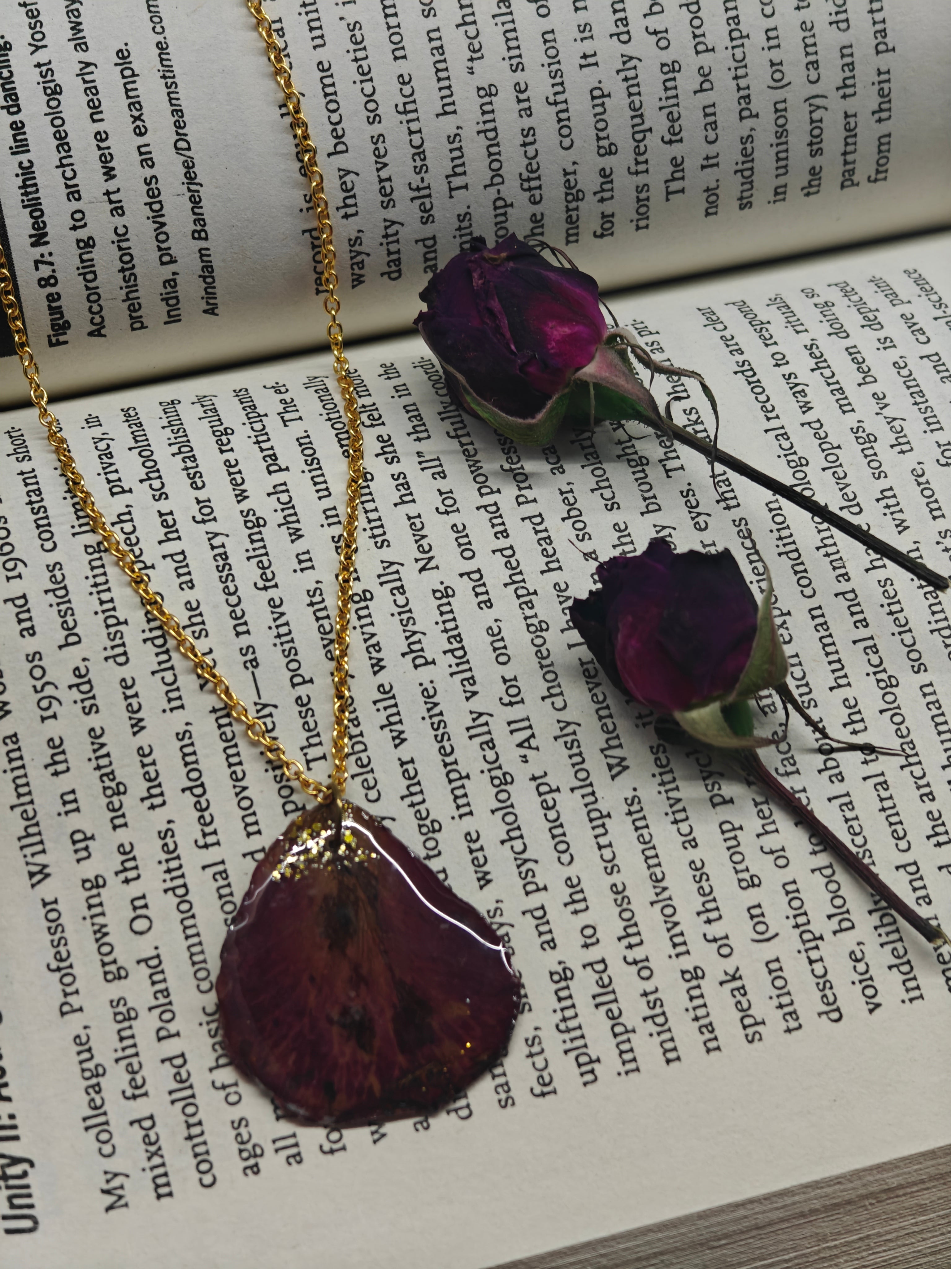 Real Rose Petal Resin Pendant Necklace