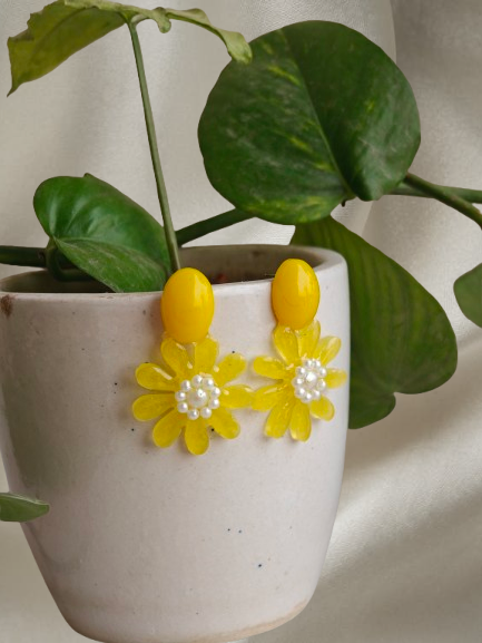 Handmade Yellow Resin Flower Earrings