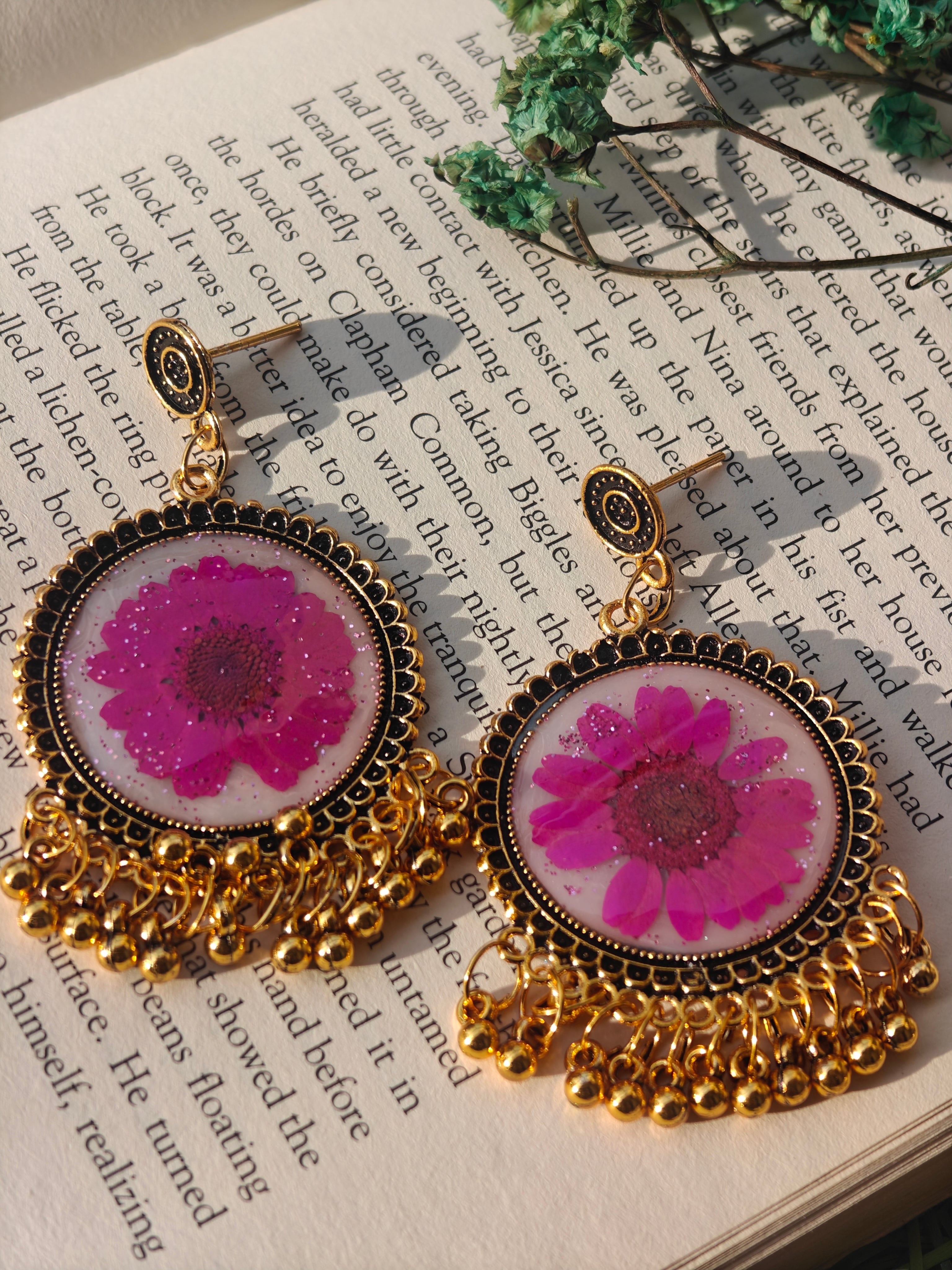 Resin Daisy Jhumka Earrings with Real Flowers