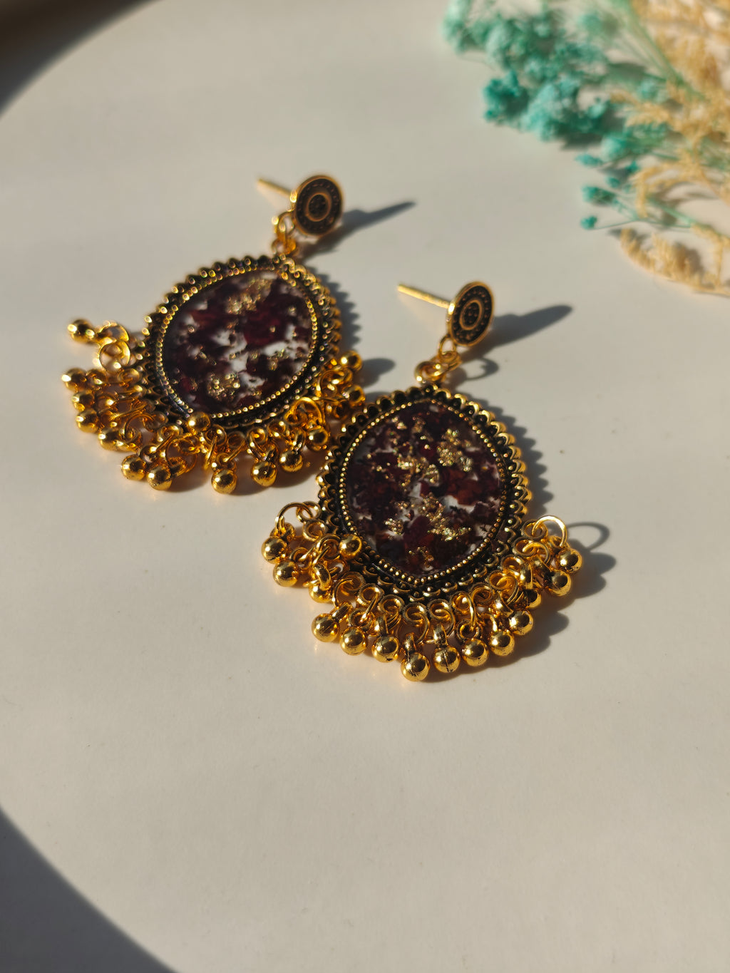 Real Rose Petal Resin Jhumka