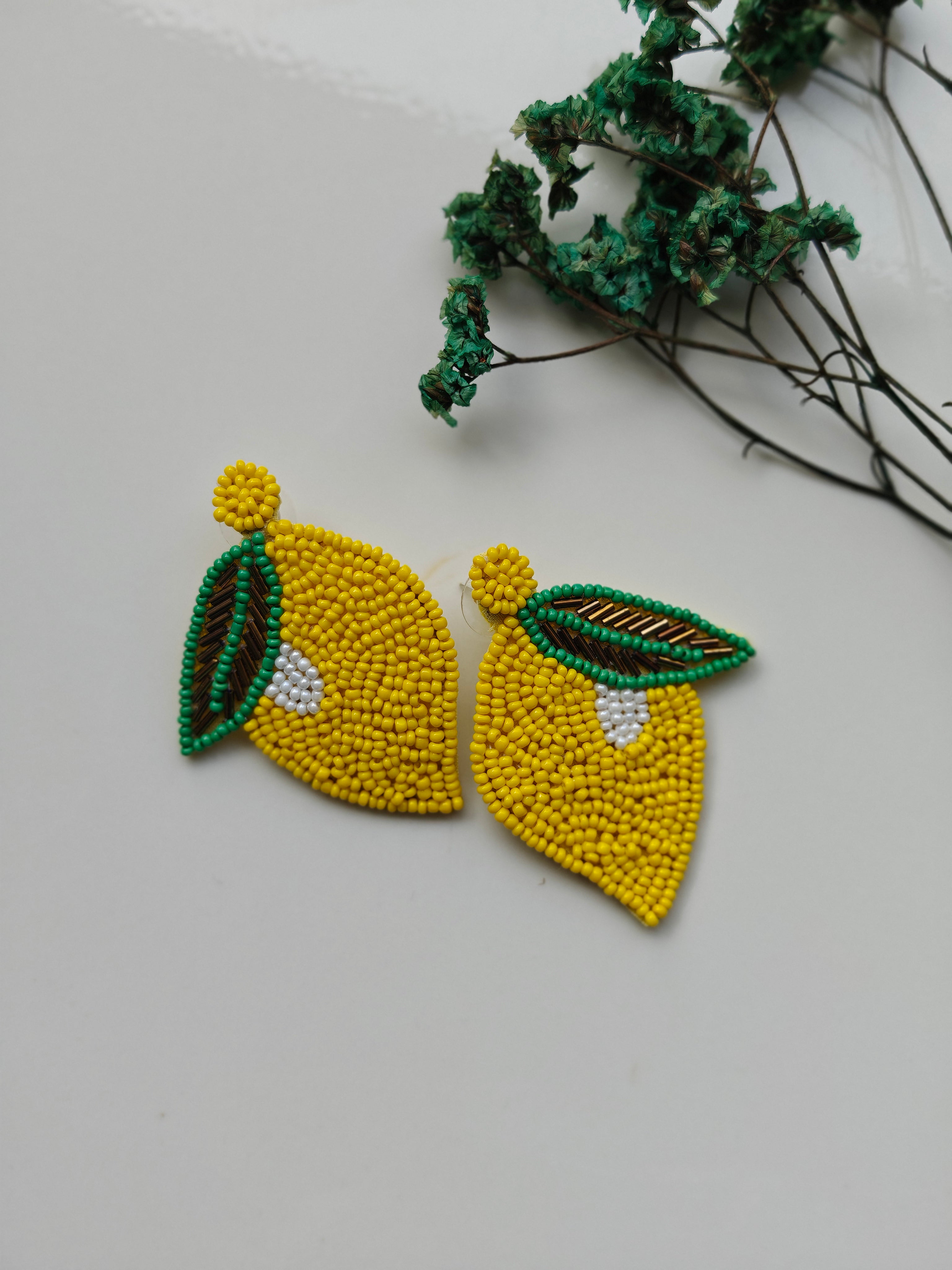Handmade Lemon Beaded Earrings