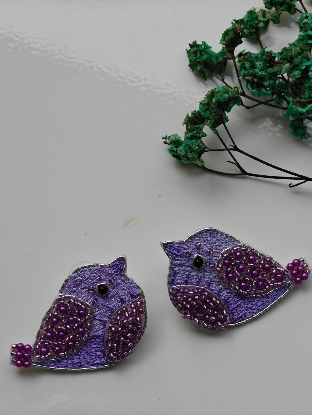 Handmade Purple Bird Earrings | Artisan Jewelry
