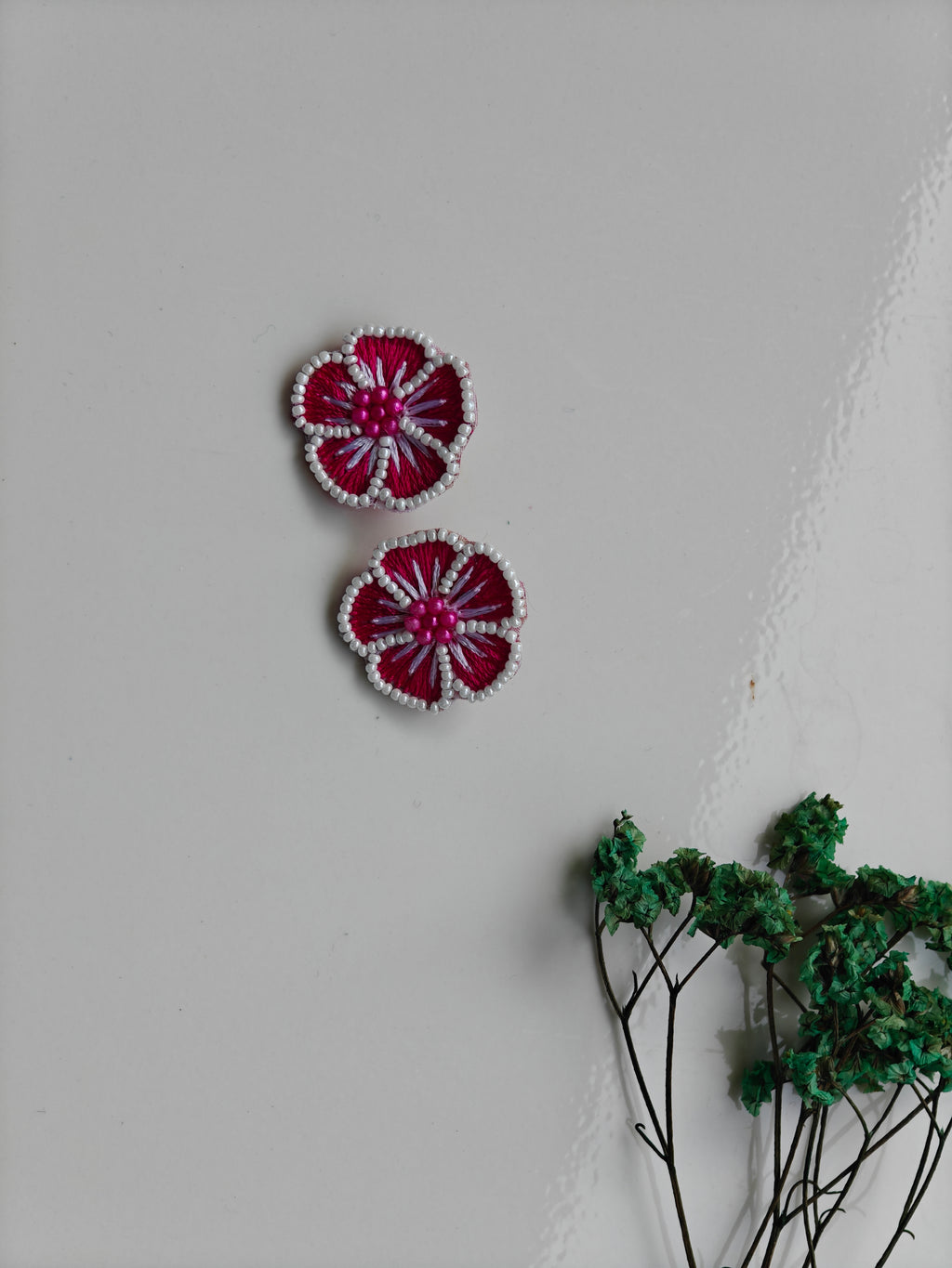 Handmade Pink Flower Stud Earrings