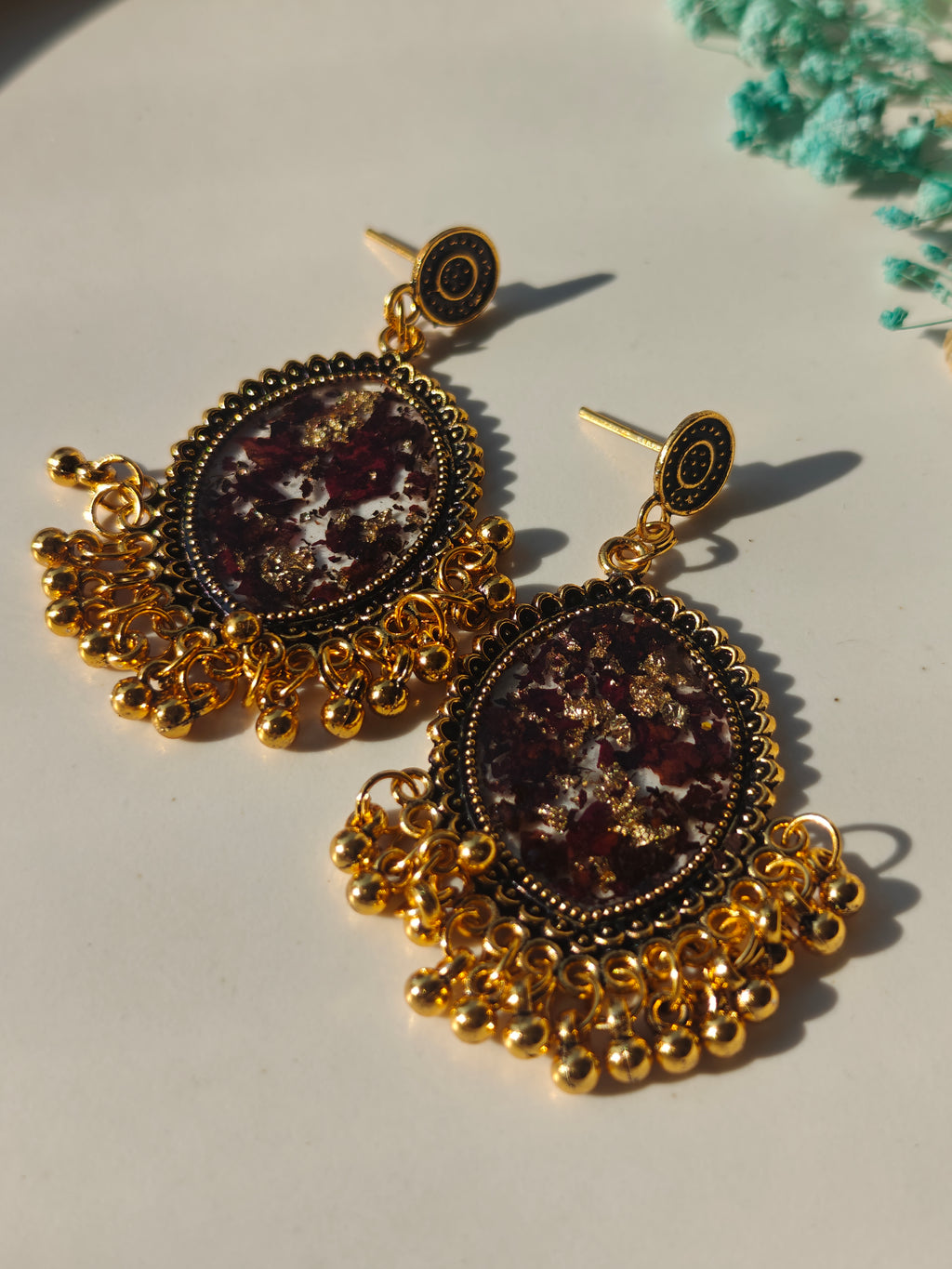 Real Rose Petal Resin Jhumka