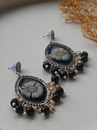 Real Flower Resin Earrings with Black Beads