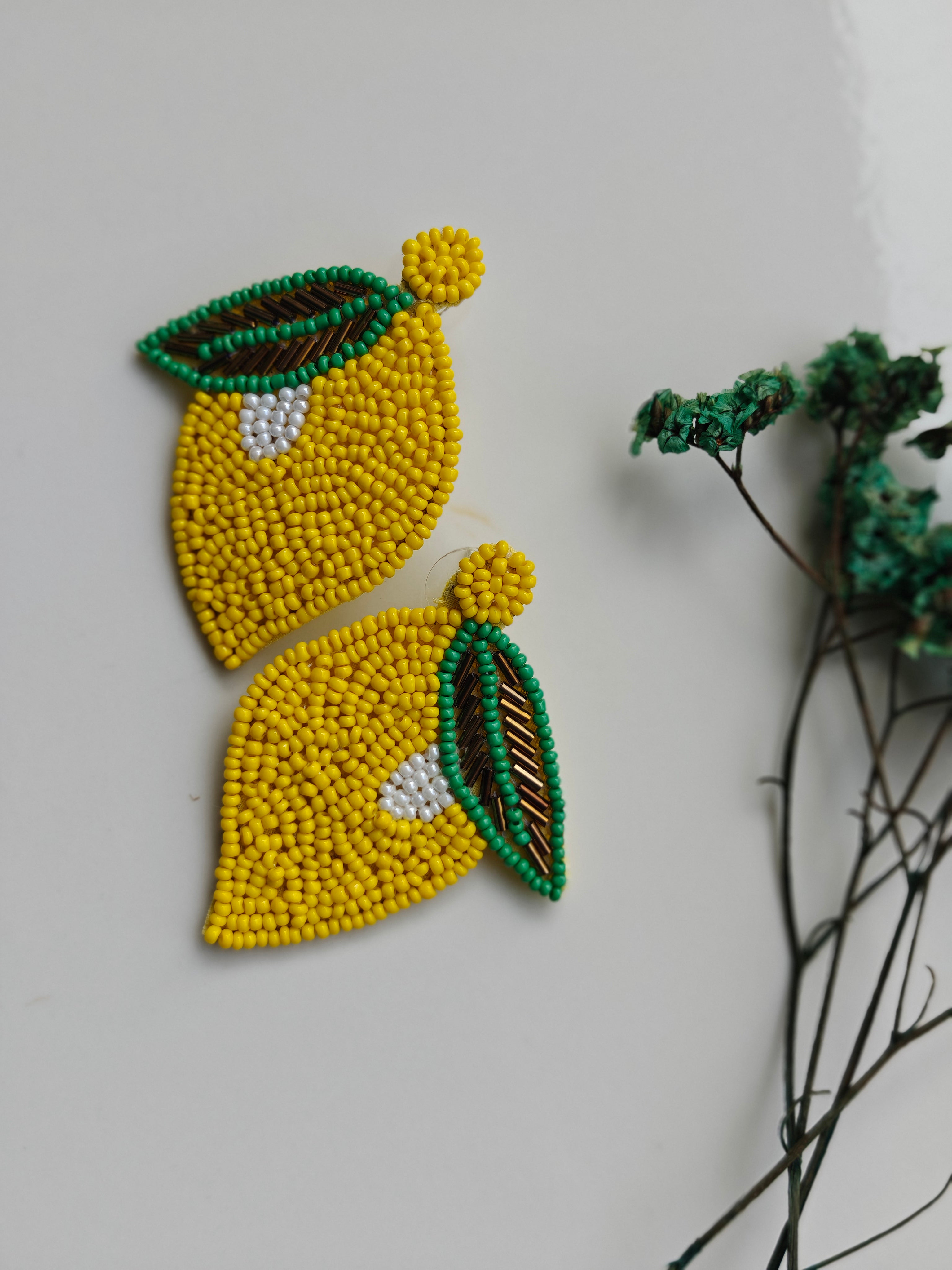 Handmade Lemon Beaded Earrings